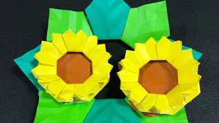 工作 折り紙で ヒマワリのリース 音声解説有り Origami Sunflower ちゃちゃ子の工作 折り紙モンスター