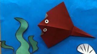 海の生き物エイの折り方 簡単折り紙レッスン 簡単 おりがみレッスン 折り紙モンスター