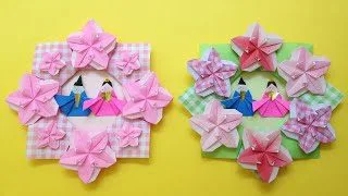 折り紙 雛人形のリースの作り方 4 Origami Japanese Kimono Doll Wreath Tutorial Niceno1 ナイス折り紙 Niceno1 Origami 折り紙モンスター