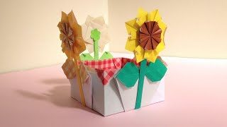 折り紙 ひまわり 花の箱 折り方 Origami Sunflower Box Tutorial Niceno1 ナイス折り紙 Niceno1 Origami 折り紙モンスター