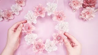 折り紙桜の花リース コピー用紙で作る八重桜可愛いなリースの作り方 Origami Cherry Blossom Wreath Ayawang Paper Ayawang Paper 折り紙モンスター