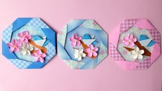 折り紙 桜の花と小鳥のリース 折り方 Origami Bird And Sakura Flower Wreath Tutorial Niceno1 ナイス折り紙 Niceno1 Origami 折り紙モンスター