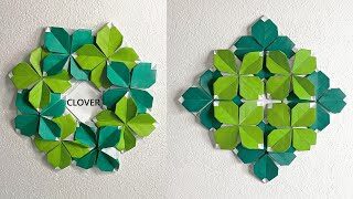 春の折り紙 四葉のクローバーリース組み合わせ方音声解説付き Origami How To Combine Clover Wreath たつくりの おりがみ 折り紙モンスター