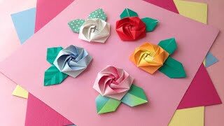 折り紙 1枚でバラの花 立体 平面 折り方3 Origami Rose Flower Tutorial Niceno1 ナイス折り紙 Niceno1 Origami 折り紙モンスター