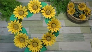 画用紙 夏の飾り 簡単で可愛い ミニひまわりのリースの作り方 Diy Drawing Paper Easy And Cute Mini Sunflower Wreath うさミミcraft 折り紙モンスター