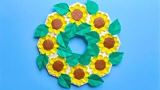 折り紙 ひまわりのリース Origami Sunflower Wreath Tsuku Cafe 折り紙モンスター