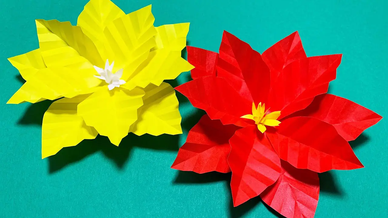 クリスマス 折り紙】ポインセチアの作り方✨How to make poinsettia
