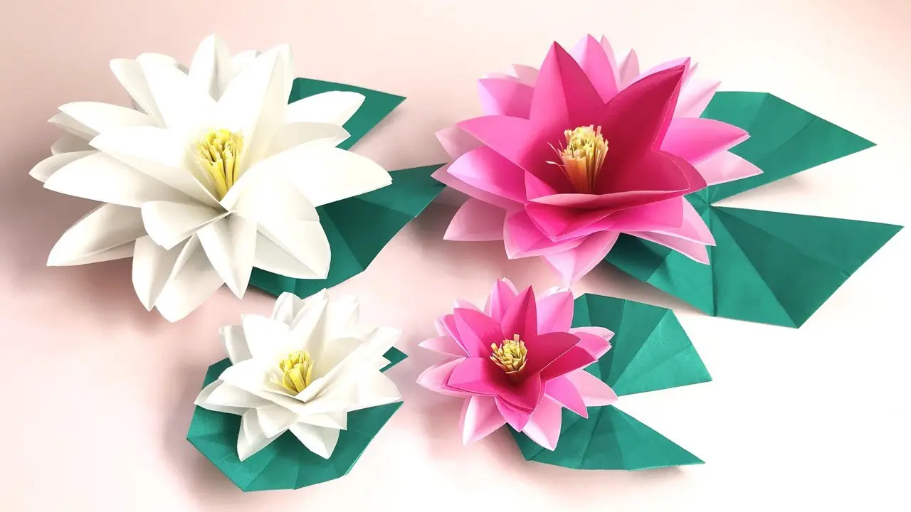 折り紙（ 切り紙 ）睡蓮（ スイレン ）の花 立体 簡単な折り方 Origami