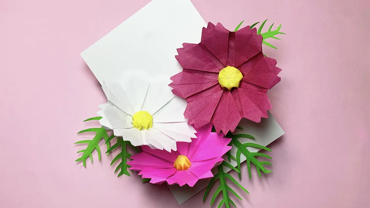 折り紙】コスモスのメッセージカード✨How to make Cosmos message